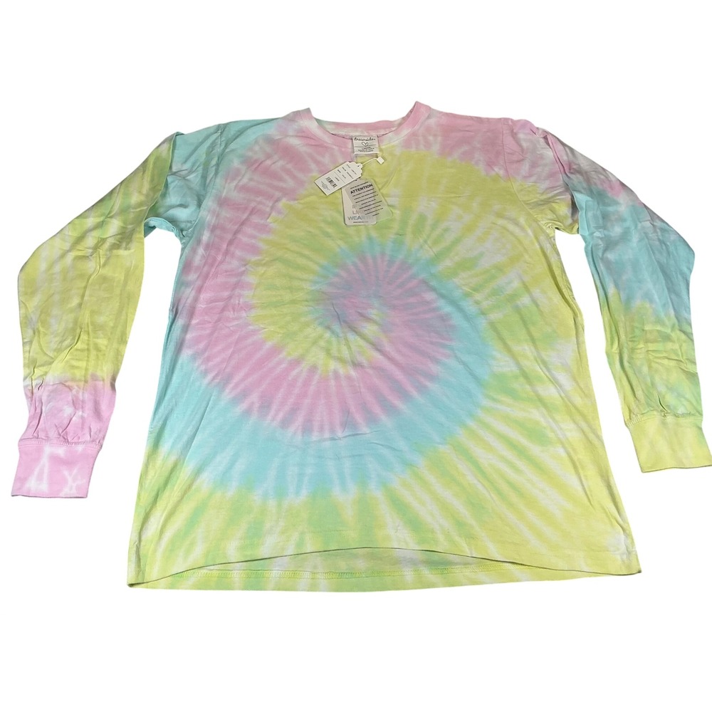 Dreamsicle Tie Dye Long Sleeve T Shirt Large Pastel Rainbow Spiral NWT